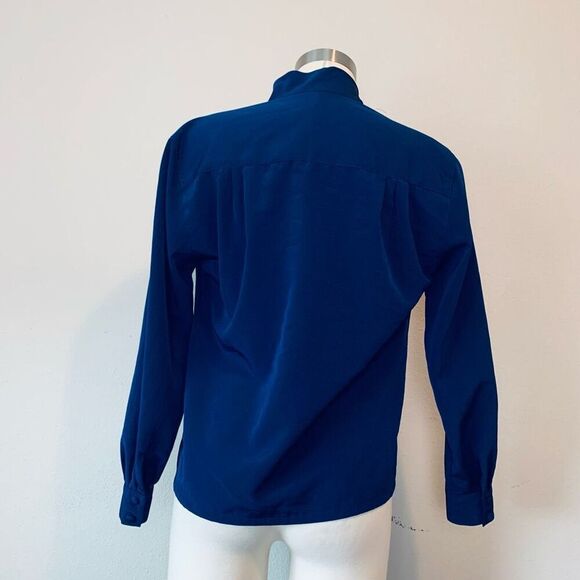 Vintage Blue Blouse Top Pussybow Necktie Secretary Western Small 6 Tie - Picture 4 of 7